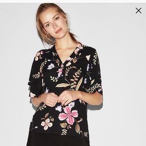 Floral Kimono Sleeve Slim Fit Portofino Blouse